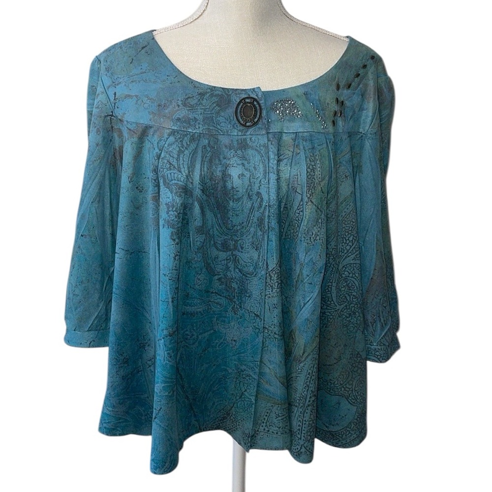 New Directions Teal Victorian Paris Embellished Swing Crop‎ Jacket Size Large